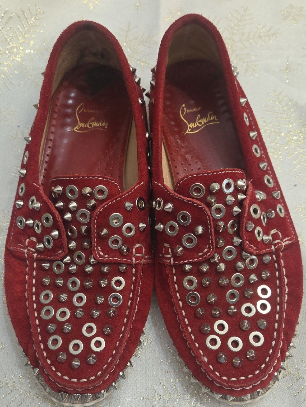 Christian Louboutin Red Suede Studded Loafers